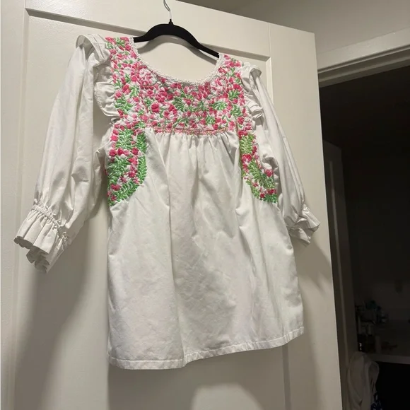 Mi Golondrina White Blouse with Pink and Green Embroidery - Picture 2 of 2